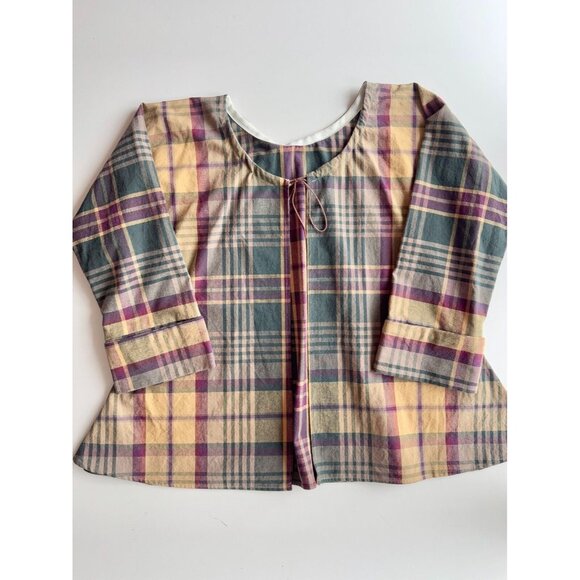 Vintage 00's Yellow Green Plaid Cotton Canvas Open Front Jacket, One Size - Picture 5 of 14